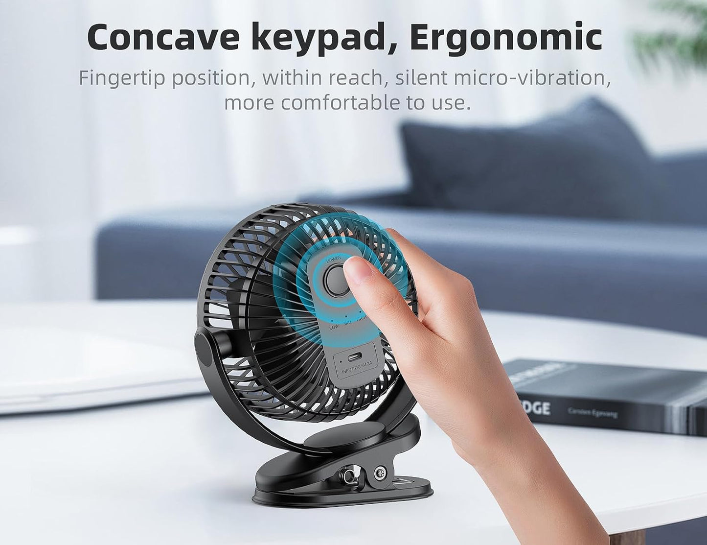 USB Personal Clip on Fan 5000mAh Battery Operated 6in, Type C, 3 Speed, 720° adjustment, Small Portable Fan for Table, Bedroom, Desk, dormitory, Camping, Stroller, Golf Cart