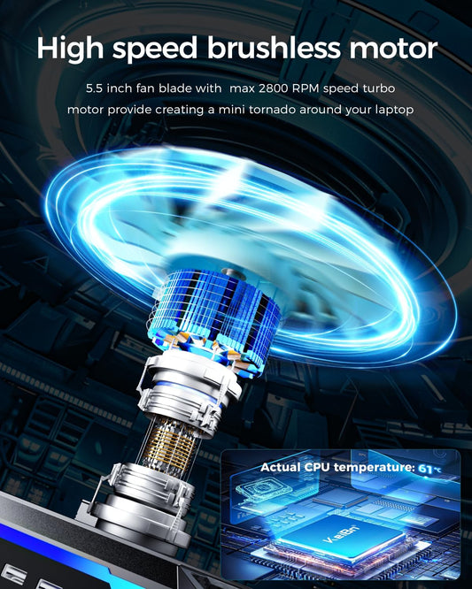 KeiBn Gaming Laptop Cooling Pad, Laptop Cooling Stand with 5.5inch External Cooling Fan, Rapid Cooling Laptop 15.6-19.3inch, Infinitely Variable Speed, 8 Height Stands, 4 USB Ports, Blue