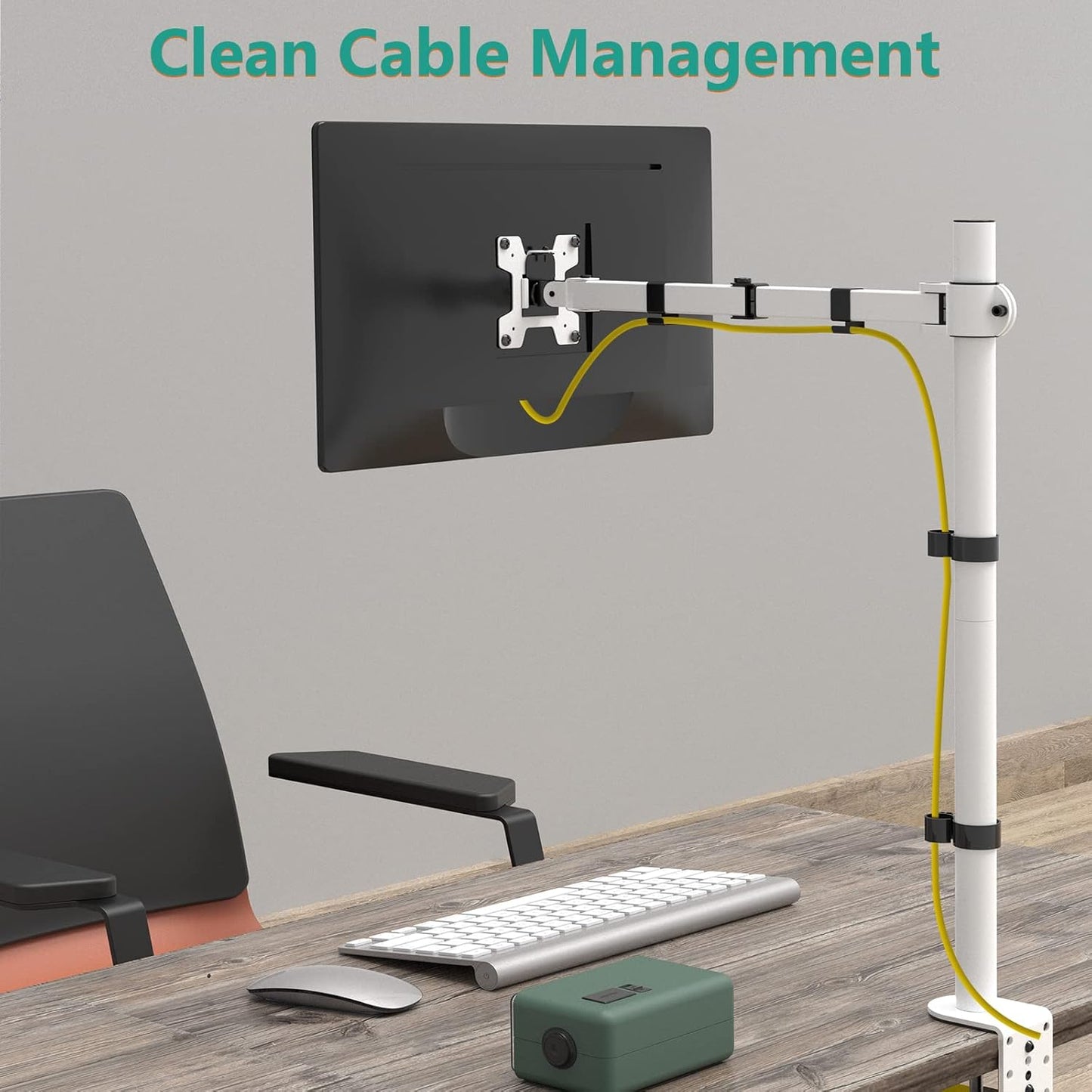 WALI Tall Monitor Stand Desk Mount, Single Extra Tall Monitor Arm Bracket for Computer Screen up to 32 inch, 22lbs (M001XL-W), White