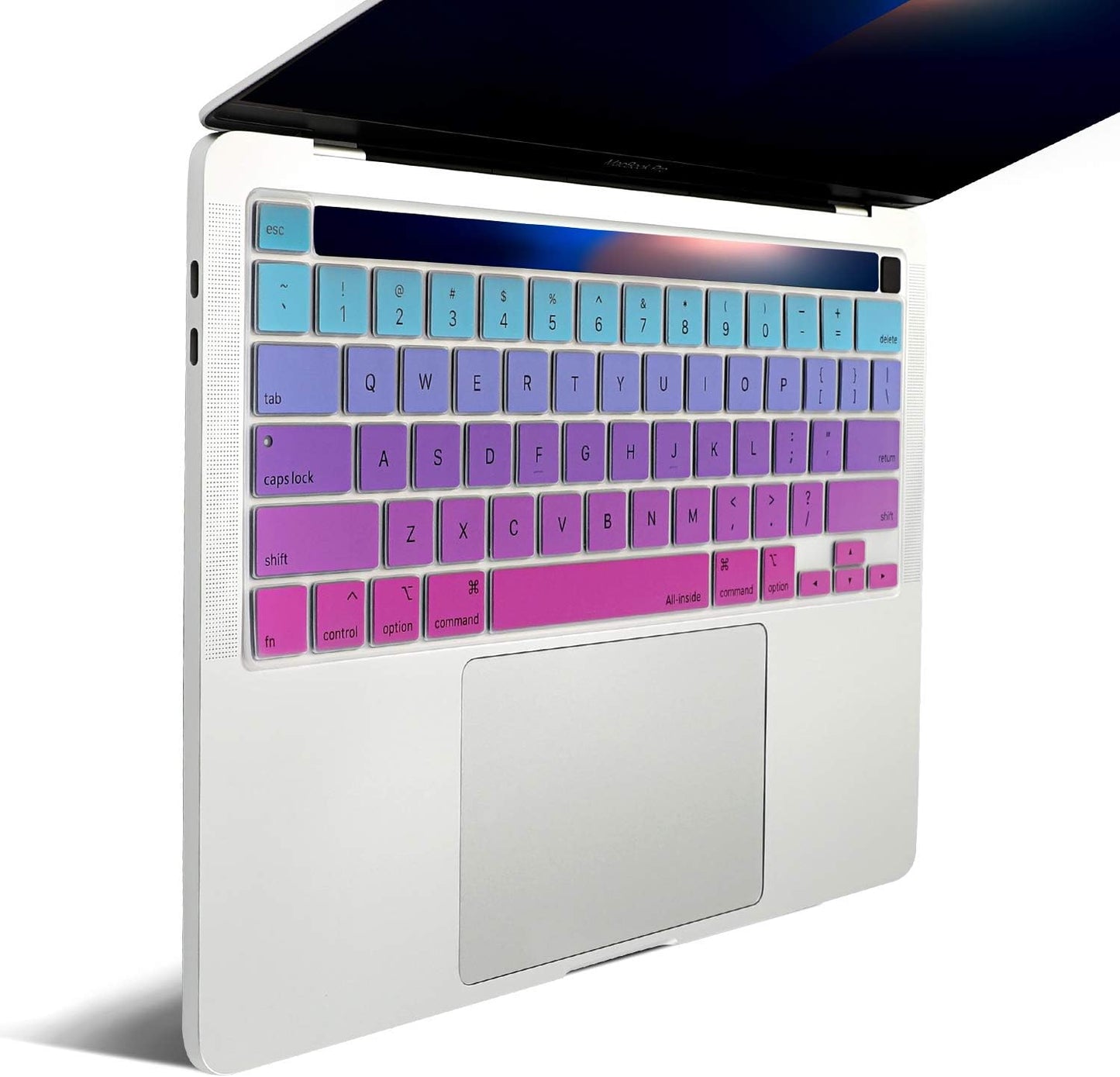 Allinside Keyboard Cover Skin for 2020 MacBook Pro 13 inch A2338 M1 A2251 A2289 and 2019 MacBook Pro 16 inch A2141 with Touch Bar & Touch ID, Ombre Blue Pink