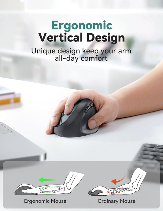TECKNET Ergonomic Mouse, 4800 DPI 5 Adjustable DPI Levels, Wireless Vertical Mouse, 6 Buttons, 2.4G Silent Mouse for Laptop, PC, Chromebook, Mac - Black