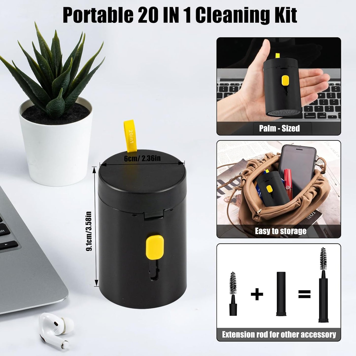 walrfid 2 Pack Laptop Phone Screen Cleaner Kit, Computer Keyboard Brush Cleaning Spray for iPhone AirPods MacBook iPad, 20-in-1 Electronic Device Tool for Camera Earbud TV Car Screens, Black White