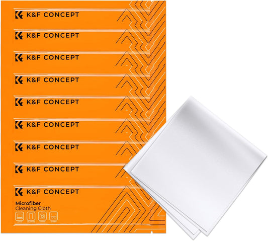 K&F CONCEPT 10 Pack Microfiber Cleaning Cloths,Washable Reusable 6x6in Vacuum Wrapped Lint Free Glasses Cloth for Glasses, Lens, Screens & More