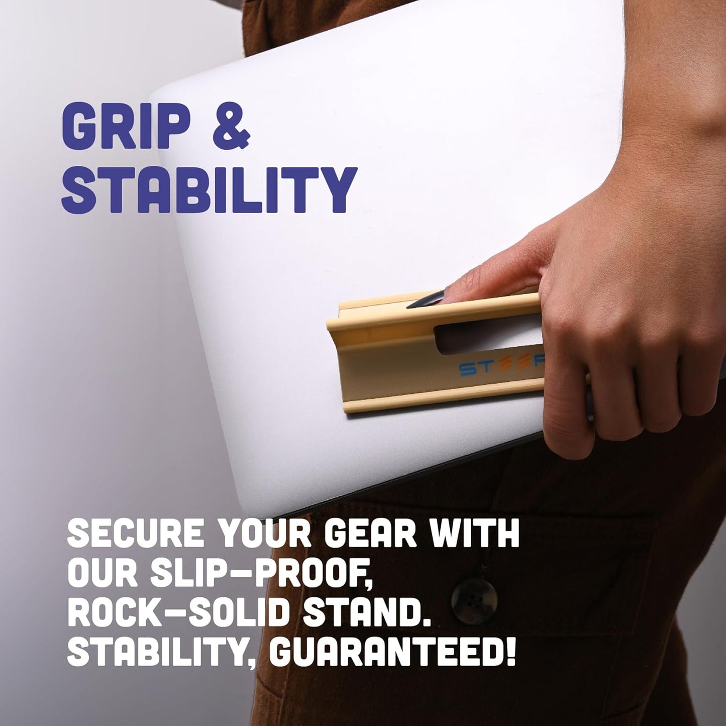 Steepy Portable Laptop Stand for Desk – Adjustable Height, & Portable Laptop Holder – Ergonomic Computer Stand for Cooling & Comfort – Slip-Proof, Sturdy Design – Universal Fit for 13-17 Inch Devices