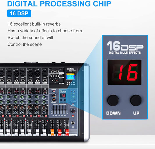 Mixers Audio 8 Channel Mixer Power Mixer Amplifier 2 * 300 Watt Output Dj Mixer Board with 16 Kinds of DSP Reverb Sound Mixers for Speakers