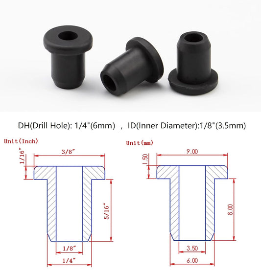 30 pcs 1/4" Drill Hole,1/8" ID Black Silicone Top hat Rubber Grommets for Wiring,Automotive,Firewall,Hole Plug,Desk,Screw,Water and Gas Pipe,Drain,House Siding,Cable Bushing,Glass,Wire Plug