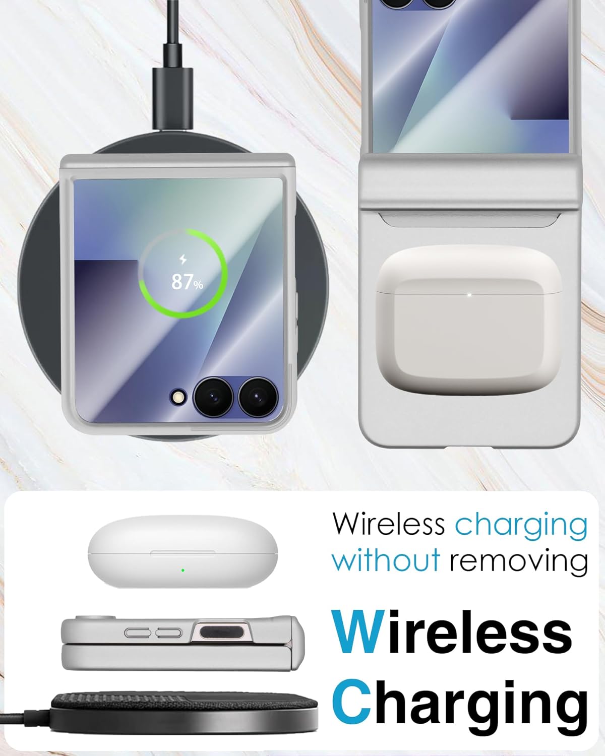 STORMTAL for Samsung Galaxy Z Flip 7 Case, Hinge Protection, Built-in Screen Protector, Wireless Charging, Shockproof, Slim Rugged Phone Protective Case for Galaxy Z Flip 7 Silver