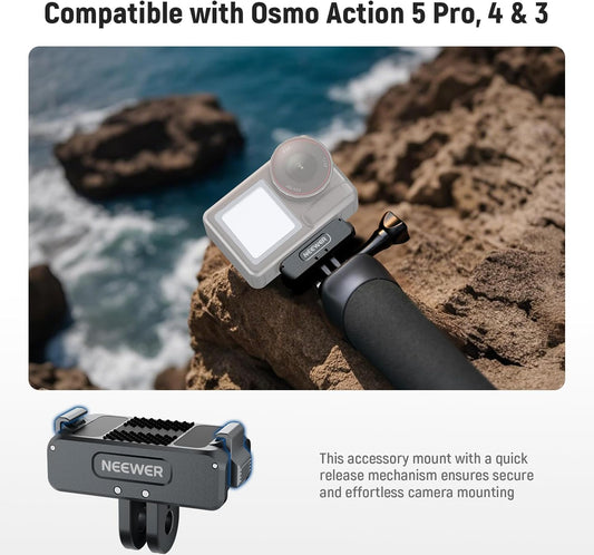 NEEWER Upgraded Magnetic Mount Adapter Compatible with DJI Osmo 360 / Action 5 Pro/4/3, Quick Release Action Camera Mount Vlogging Accessories with 1/4" Tripod Thread, AC011 Dark Gray