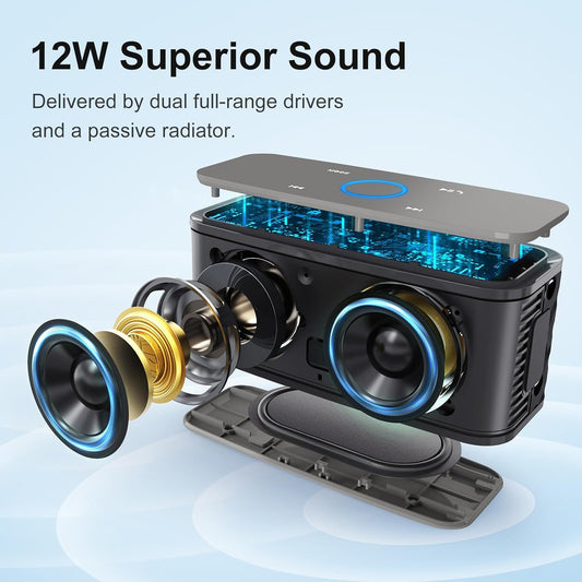 DOSS SoundBox Touch Wireless Bluetooth Speaker with 12W HD Sound and Bass, IPX5 Water-Resistant, 20H Playtime, Handsfree, Portable for Office, Home, Outdoor, Travel- Grey