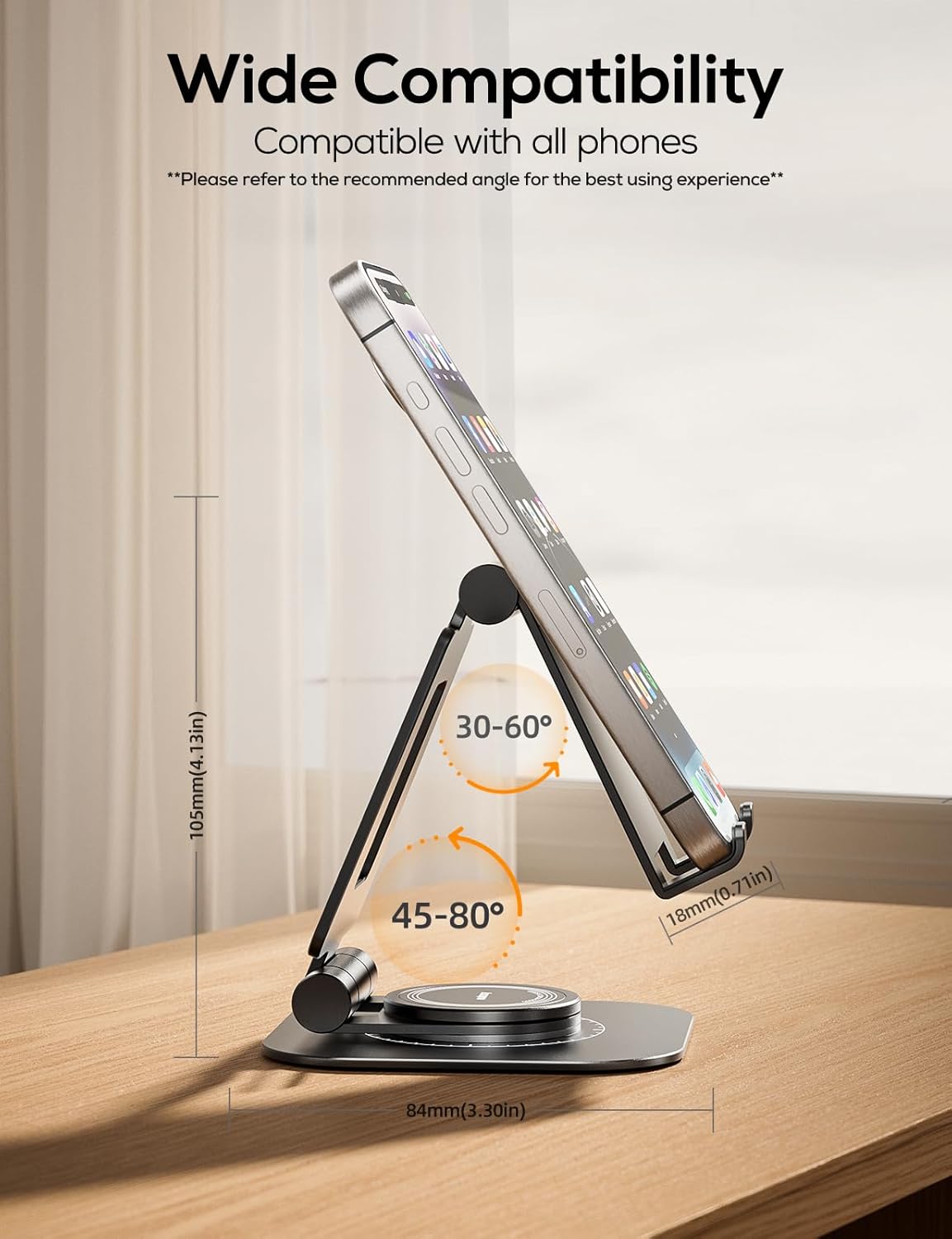 Nulaxy 360 Rotating Cell Phone Stand, Fully Adjustable Foldable Desktop Phone Holder Cradle Dock, Thick Case Friendly, Compatible with All Phones, Nintendo Switch, Black