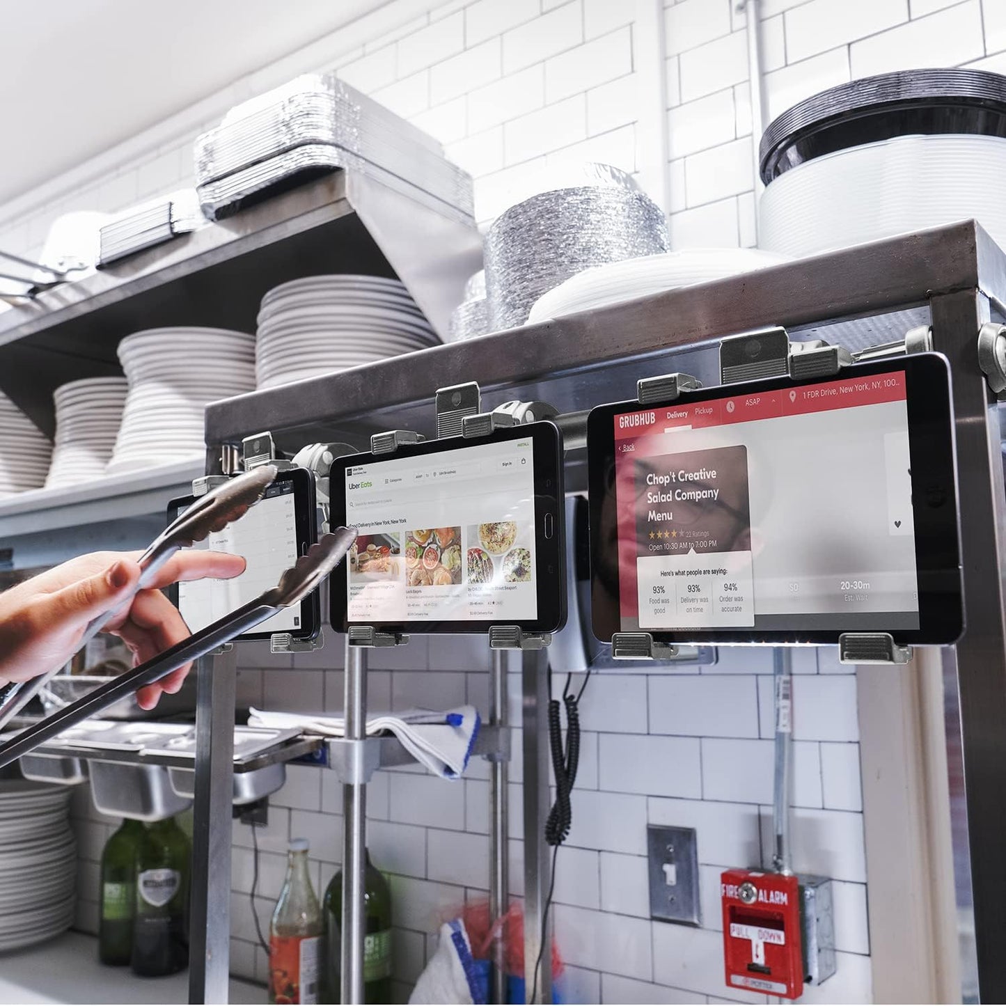 iBOLT TabDock Point of Purchase Wall Mount - with 3 Tablet Holders Perfect for Multiple delivery Applications (DoorDash, Uber eats, Postmates, etc.) Fits 7 to 10 inch Tablets