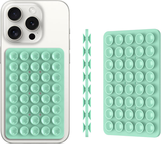 2PACK Silicone Double Sided Suction Phone Case Mount, Detachable Hands Free & Strong Grip Holder for Selfies & Videos, Compatible iPhone Android (Turquoise, 2Pack 40 Suction Cups)