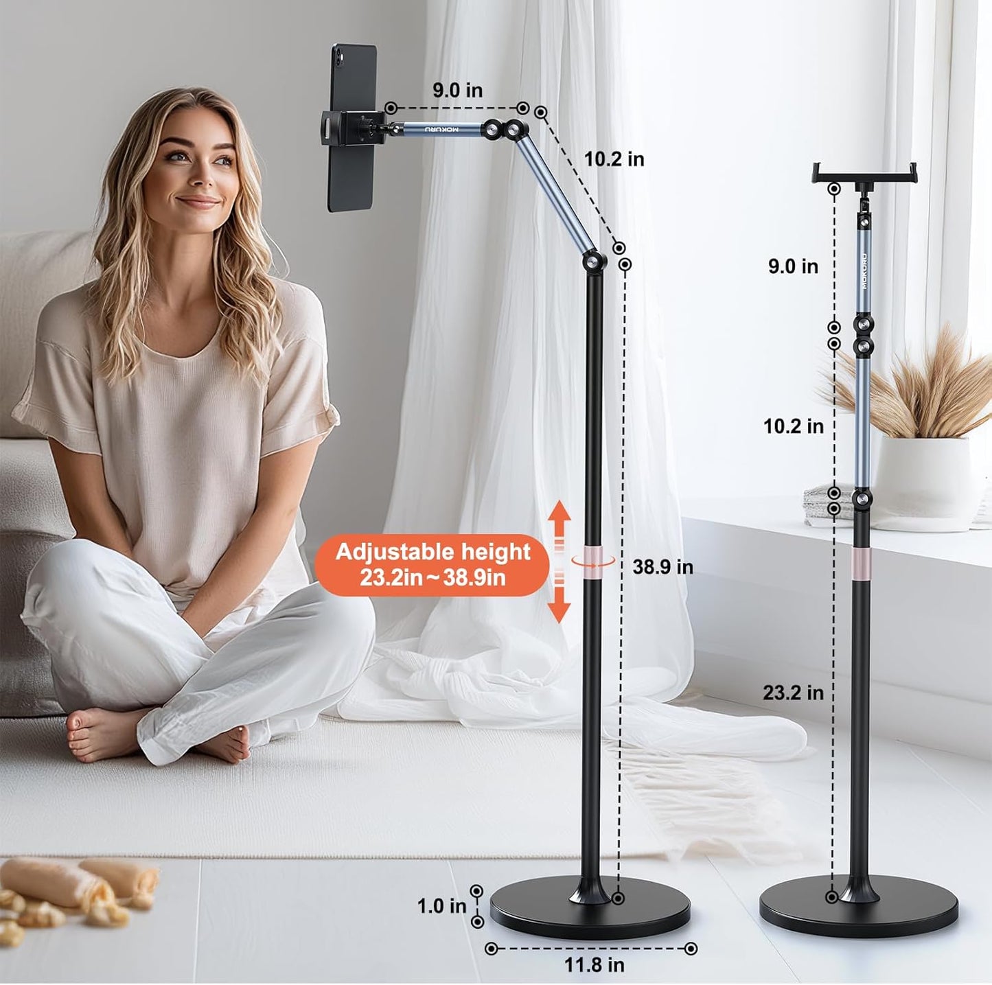 Tablet Floor Stand, 360° Rotation Tablet Holder, Compatible with iPad, iPhone, Samsung, Google, Kindle Tablet/Phone, (4.5''-12'')
