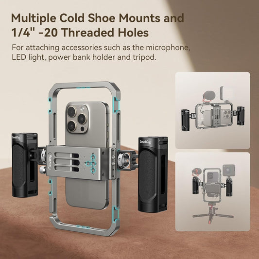 SmallRig Universal Phone Cage, Smartphone Video Rig Kit with Handles, Handheld Filmmaking Vlogging Case Stabilizer for Videomaker, for iPhone for Samsung for Pixel and Other Android Phones