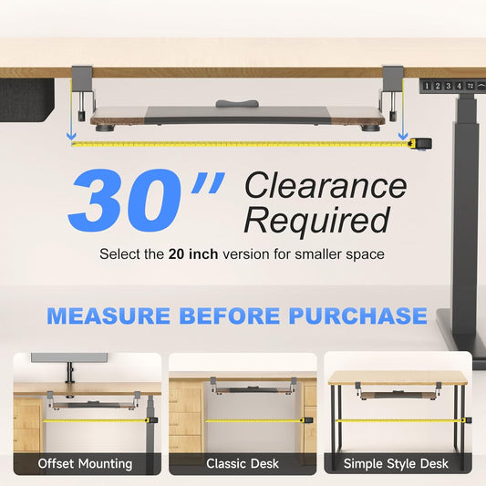 suptek Keyboard Tray Under Desk Pull Out with C Clamp Mount, Computer Keyboard & Mouse Tray, 25.6 (30 Including Clamps) x 11.8 inch Slide-Out Platform Computer Drawer for Typing, DSF1C
