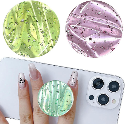 3 Pack Fashionable Clear Glitter Expandible Collapsible Moblile Phone Grip Stand Holder for Smartphones and Tablets Cell Phone Accessory- 2 (Mix Colorful Glitter Green Purple)