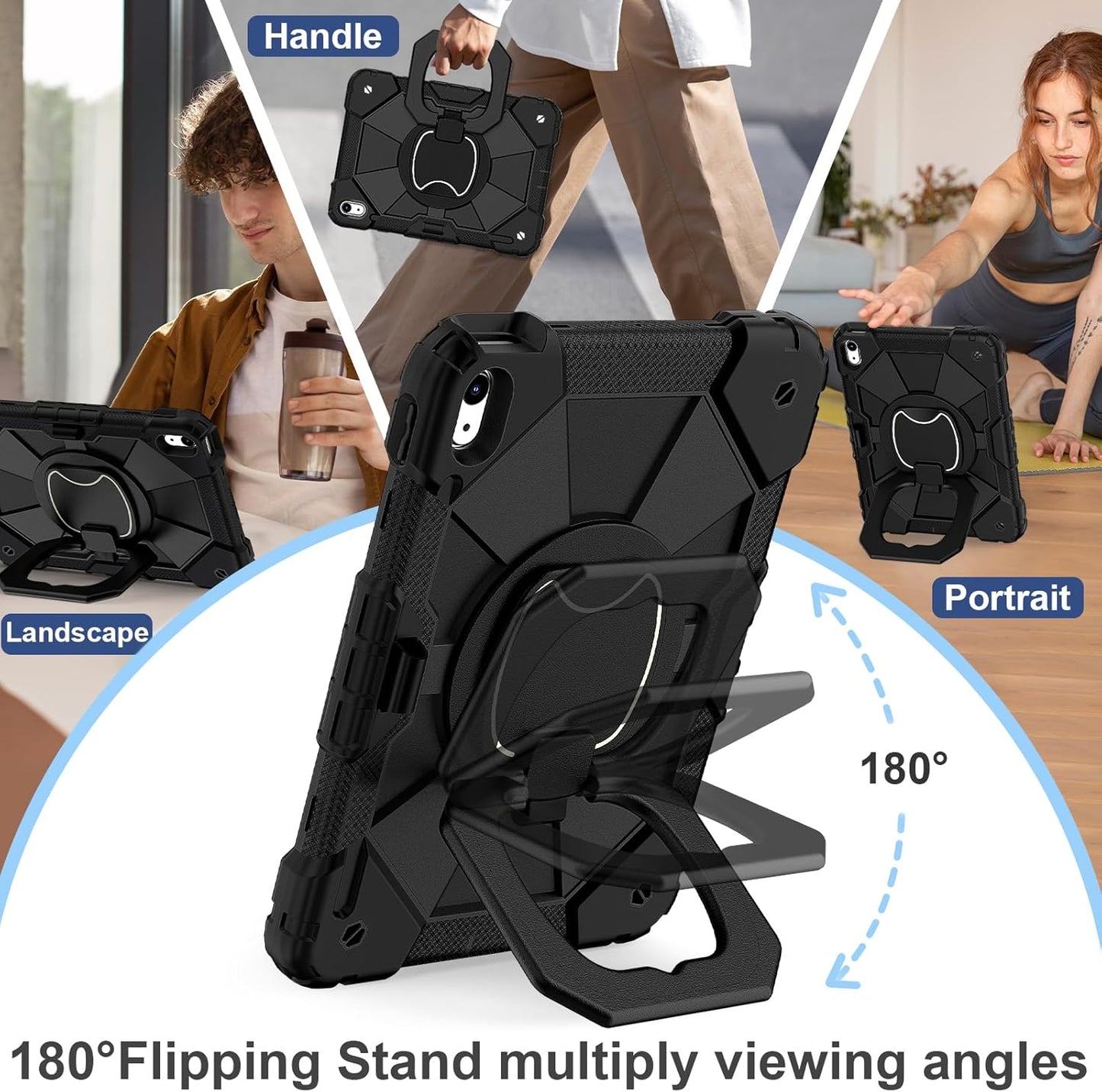 Case for iPad (A16) 11th Generation 11 Inch (2025) / iPad 10th Generation Case 10.9 Inch (2022) with 360° Rotating Stand Screen Protector Pen Holder Shoulder Strap, Black