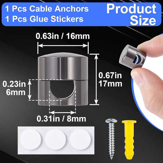 1 Sets Charger Holders for Cords, Black Adjustable Cable Anchor Holders, Adhesive Metal Cord Clips, Cable Management Wire Organizers for Desk, Office, Nightstand