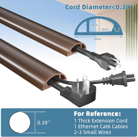 10ft Side Buckle Floor Cord Cover for Wires, Selfadhesive Extension Cord Hider Easy Floor Cable Management Prevent Cable Trips,Silicone Floor Wire Covers for Cords, Cable Protector Cord Cavity(Brown)