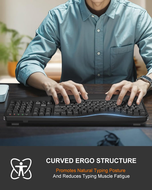 EDJO Ergonomic Wireless Keyboard for Large Hands, with Wrist Rest, Wave Keys, 2.4GHz Full Size Ergo Cordless USB Computer Keyboard, Comfortable Natural Typing, for Laptop, Mac, Windows (Black)