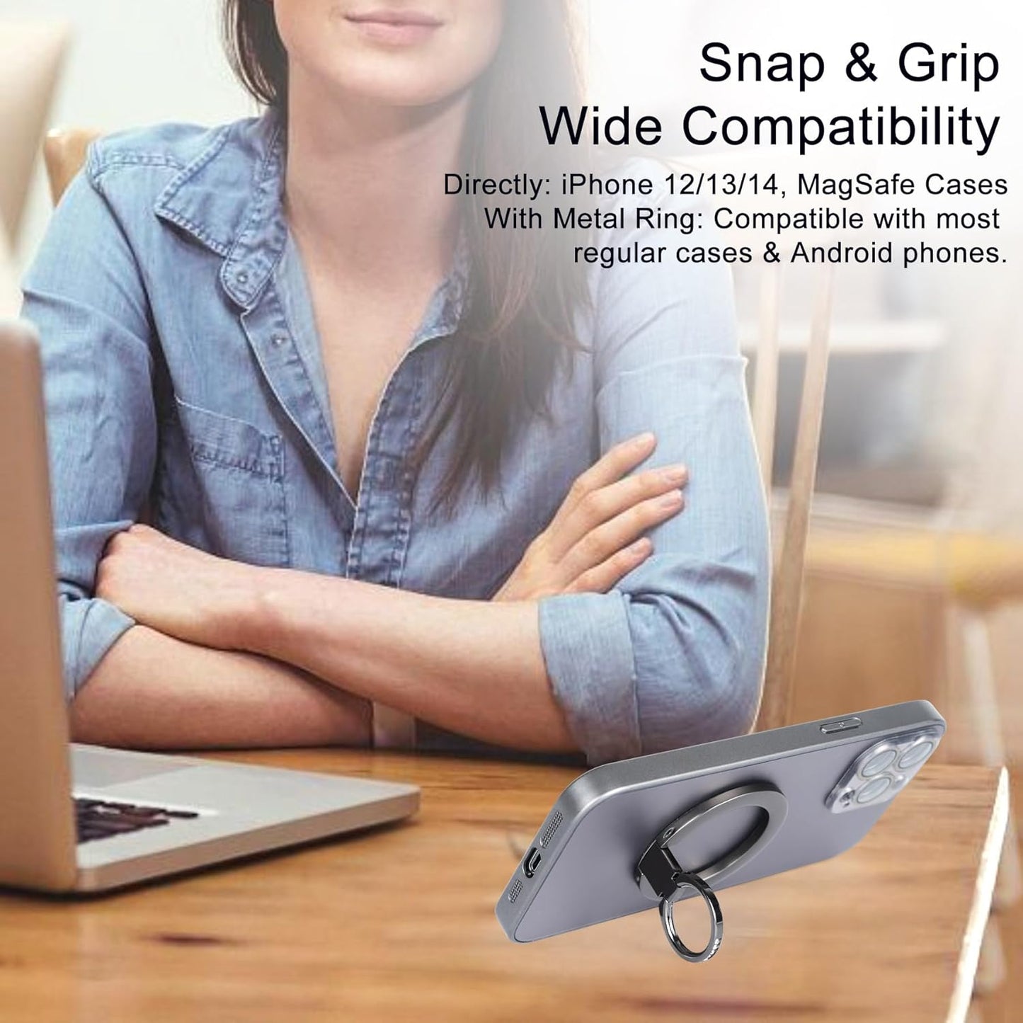 Magnetic Phone Grip for MagSafe, EI Sonador Magnet Phone Ring Holder, Removable, Compatible with iPhone 14 Plus 13 12 Pro Max Mini (Diamond Rose Gold)