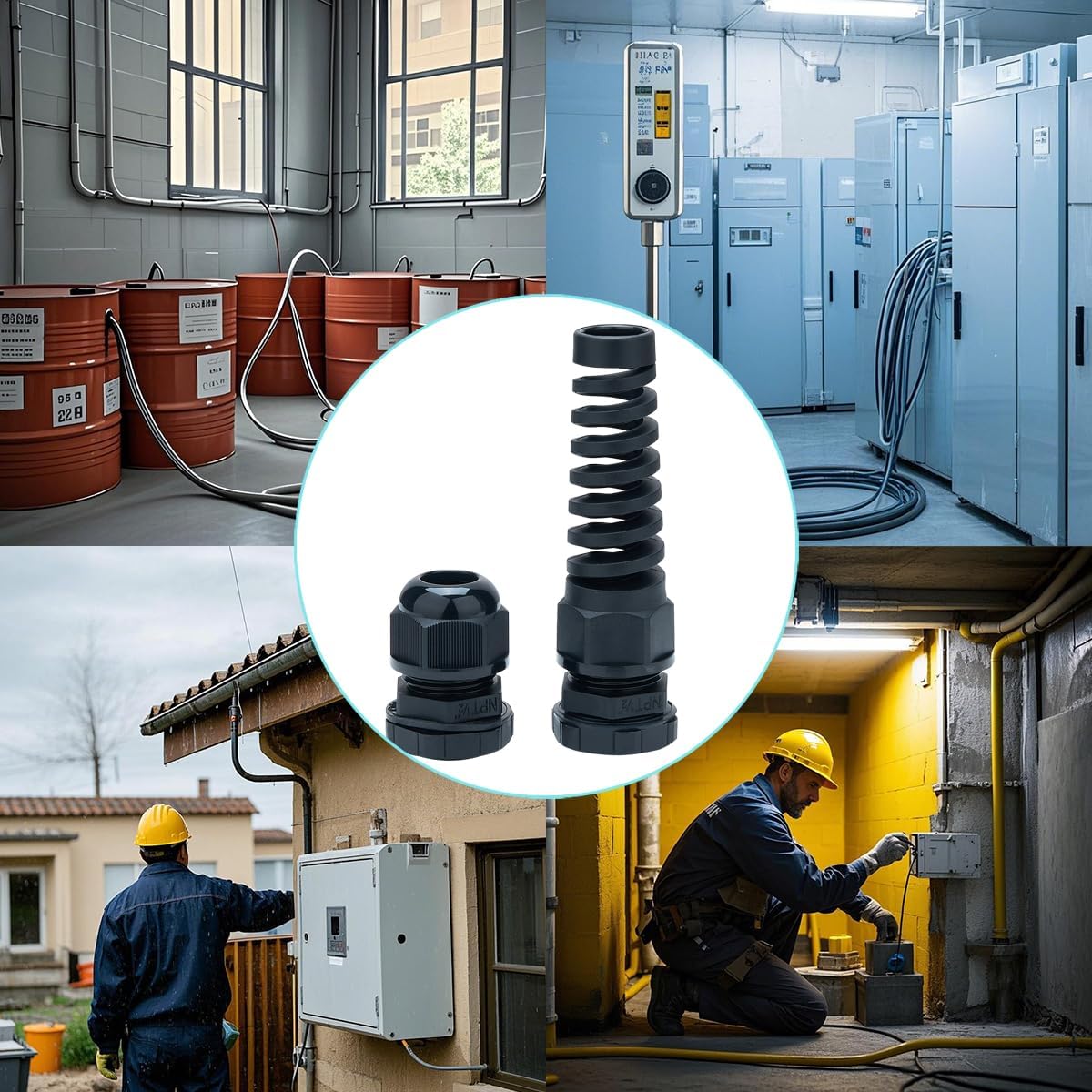 10 Pack Black Nylon Cable Gland, NPT 1/2" Thread, Made of PA66 Material, High Wear Resistance and Chemical Resistance (Black, PG9(20Pcs))