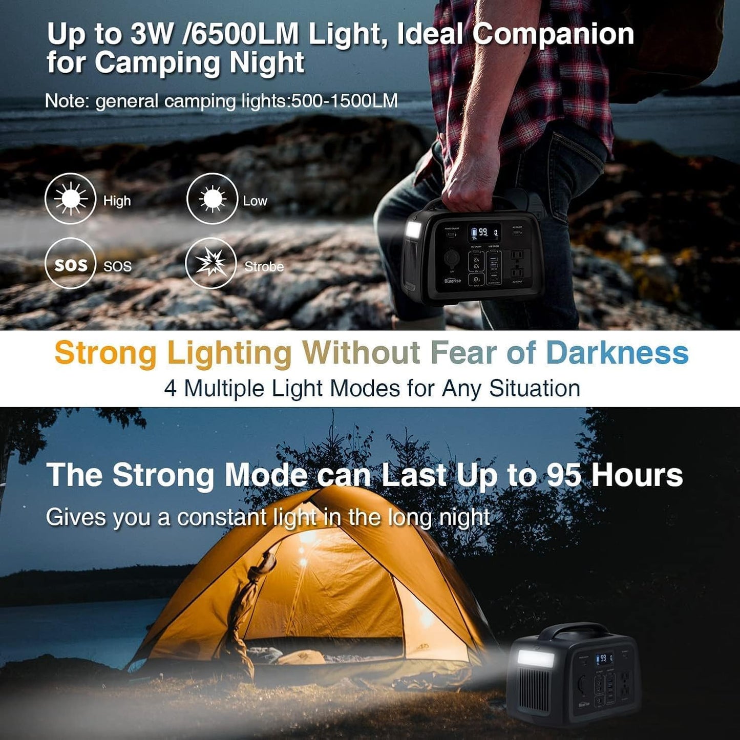 BLUERISE Solar Generator 320Wh Portable LiFePO4 Power Station with Foldable Solar Panels 60W with 2 AC Outlet 110V/300W Solar Mobile Battery Packup for Camping Hunting Home Emergency