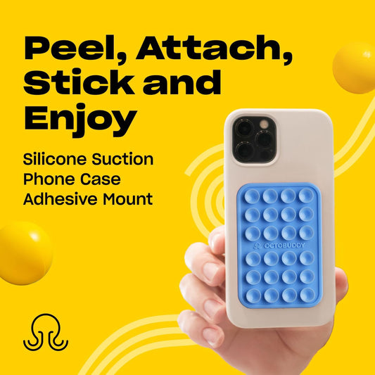 Classic - Silicone Suction Phone Case Adhesive Mount - Hands-Free, Strong Grip Holder for Selfies & Videos - iPhone & Android Compatible - 2.25″ x 3.25″, Baby Blue Jay