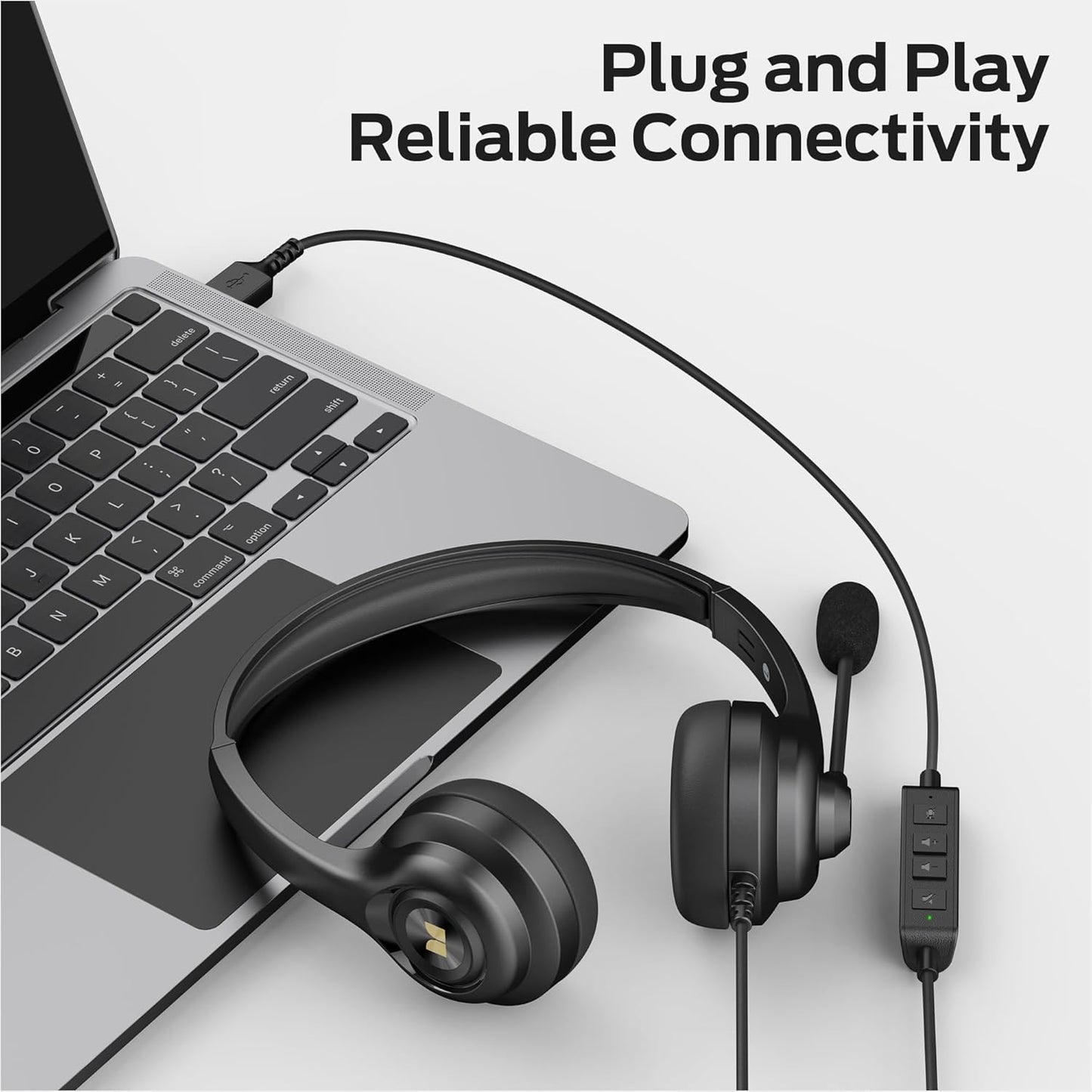 Monster VoiceLink 100 Wired Binaural Headset for PC/Laptop, Computer Headset Stereo Headphones with Microphone, Clear Talk USB-C Wired Headphone for Office, Telephone Counselling Services Work