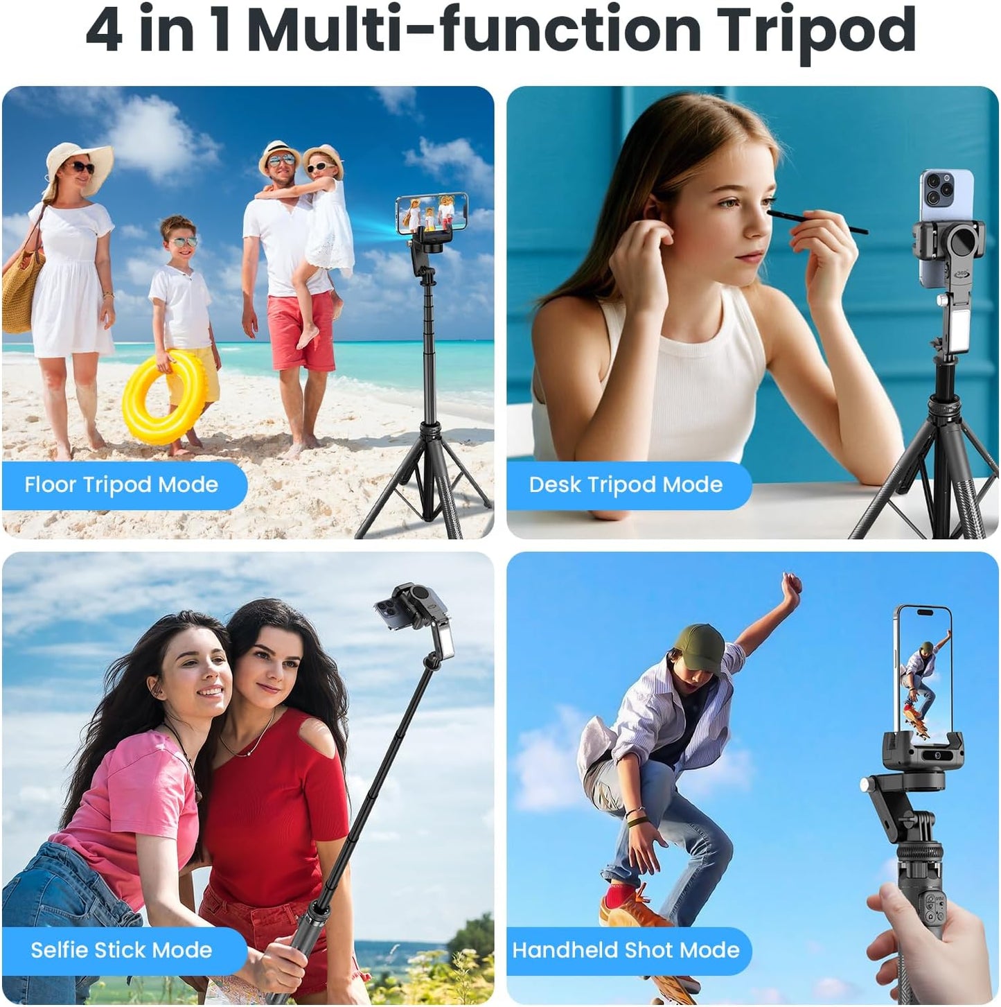 Auto Face Tracking Selfie Stick Tripod for iPhone with Light - 360 Rotation That Follows Your Movement -160cm Phone Camera Tripod Stand with Remote for Vlogging, Live Streaming, Video Recording