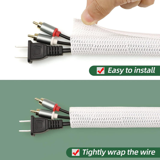 Split Wire Loom Tubing, Cable Protector Sleeve, Braided Cable Management for TV/Computer/Home Theater/Engine Bay, Cord Protectors from Pets No Chew (White, 1"-10ft)