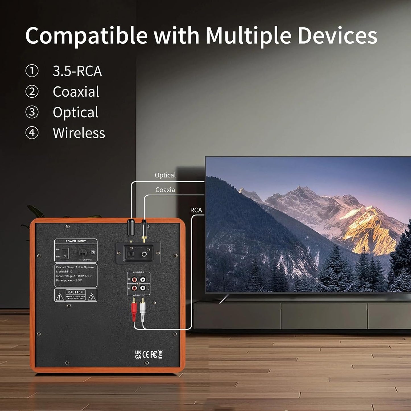 Computer Gaming Speaker System with Subwoofer, PC Desktop Monitor Surround Sound, Two Satellite with Midrange and Treble, Full Range Coverage, Support Optical/Coaxial/3.5 to RCA/Wireless Connection