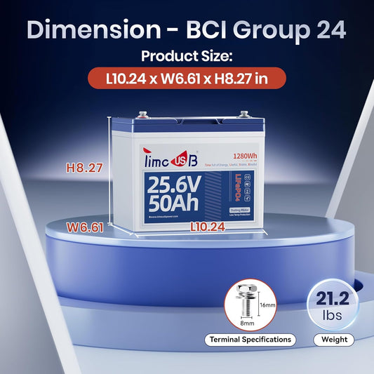 24V 50Ah LiFePO4 Lithium Battery Enhanced Version, Max Continuous Discharge 1.2C (60A), IP65 Low-Temp Protection Deep cycle Battery Fit for High Power Motors/Equipment/RV (Group24)