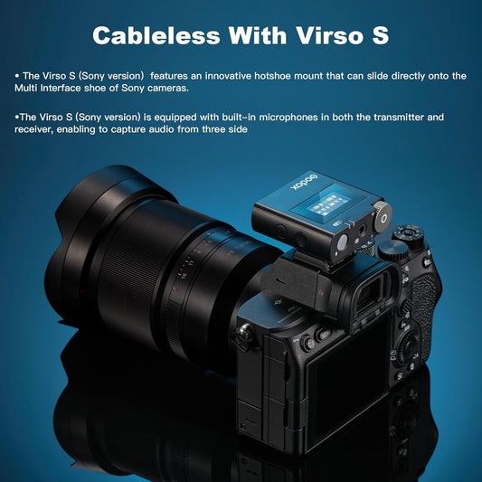 GODOX 【2025 Latest Model】 Virso S M2 Wireless Lavalier Microphone System, Mic Kit for Sony Camera with Sony Hot Shoe,2.4GHz Dual Channel Screen Rotation Noise Cancelling for Interview,Beginners