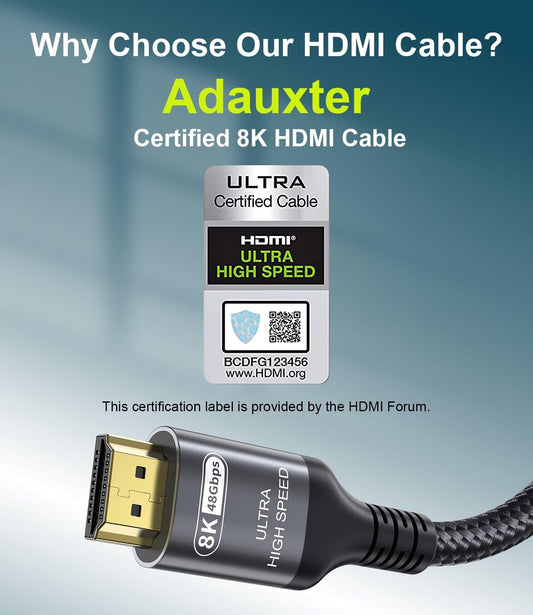 Certified 10K 8K HDMI 2.1 Cable 1.64 FT, 48Gbps Ultra High Speed HDMI Cable with Ethernet 4K 240Hz 165Hz 144Hz 120Hz 8K60Hz eARC HDCP2.3 HDR10+ PC Laptop TV Monitor Projector