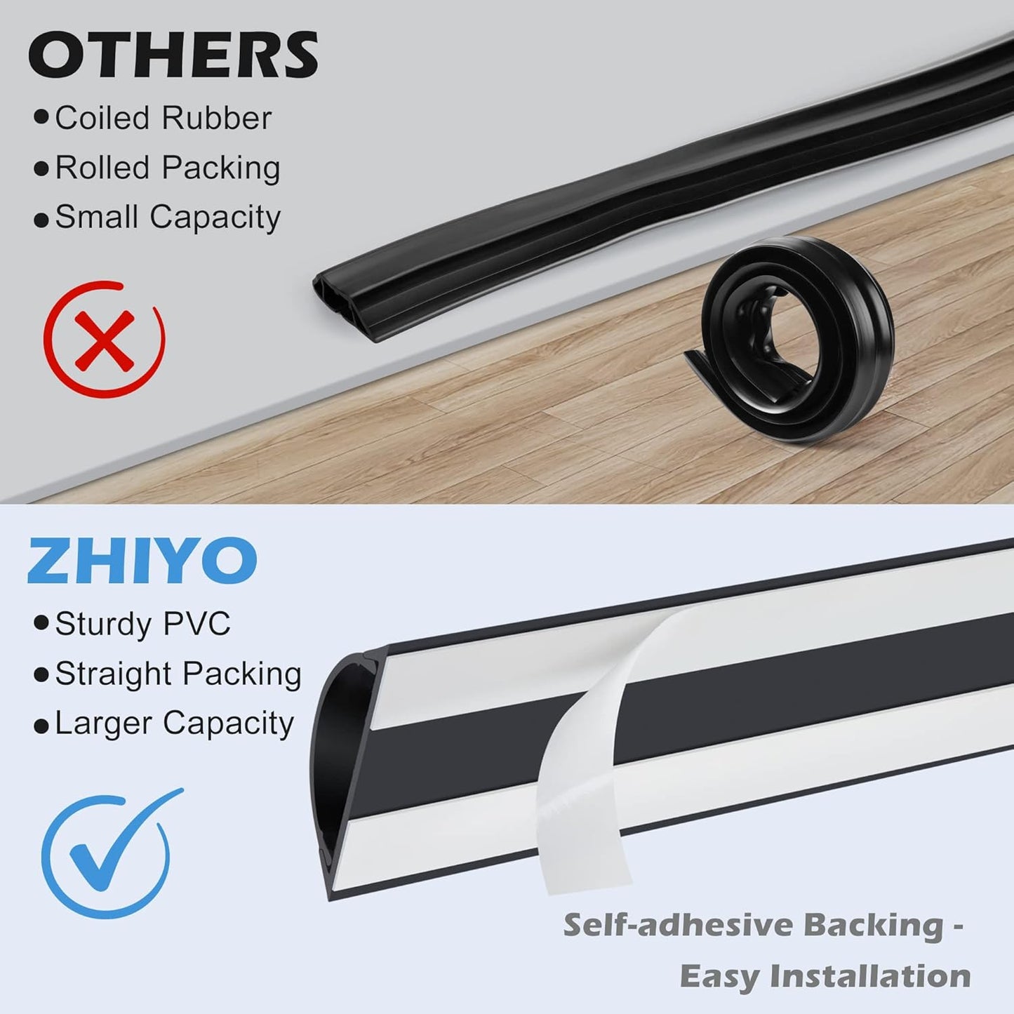 ZhiYo Cord Hider Floor 68in(4xL17in), Rigid PVC Floor Cord Cover, Hard PVC Floor Wire Cover, Floor Cable Cover for Cable Management Floor, Cable Floor Cover Black, Cord Cavity - 1in W x 0.35in H