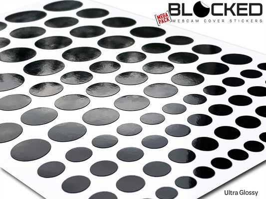 Stackable Webcam/Camera Vinyl Covers | 95 Low-Tack Restickable Webcam Stickers | 5-Sizes | Black 95-Pack (Ultra Glossy)