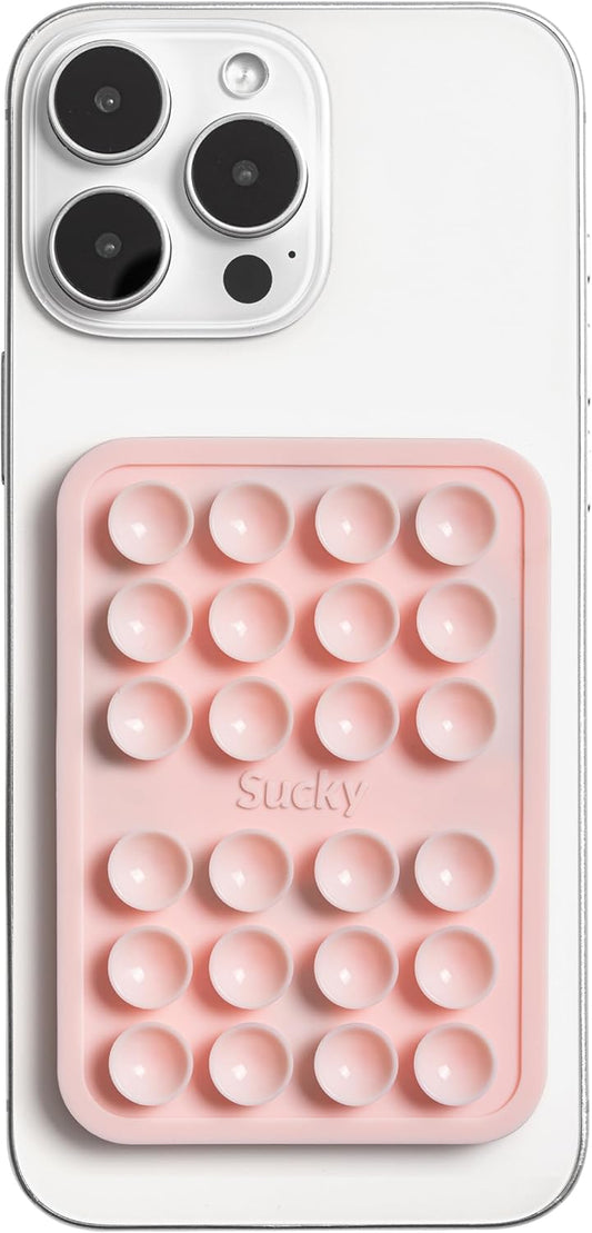SUCKY Magnetic Suction Cell Phone Grip for MagSafe Case, Silicone Octo Cup Buddy Holder, Hands-Free Removable Mount, Durable Magnet Phone Accessory for iPhone and Android - Chalk Pink