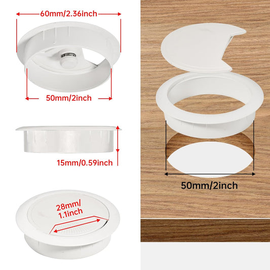 Desk Grommet 2 inch(50mm)8 Pcs, Desk Hole Grommet, Cable Grommet, Desk Hole Cover, Desk Cord Hole Cover, Desk Cable Hole Cover, Desk Wire Hole Insert, Furniture Hole Cover(White Grommet)