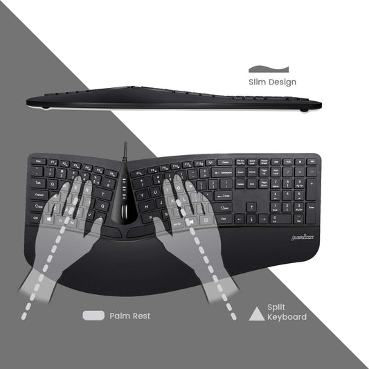 Perixx Periduo-505, Wired USB Ergonomic Split Keyboard and Vertical Mouse Combo with Adjustable Palm Rest and Short Tactical Membrane Keys, US English Layout