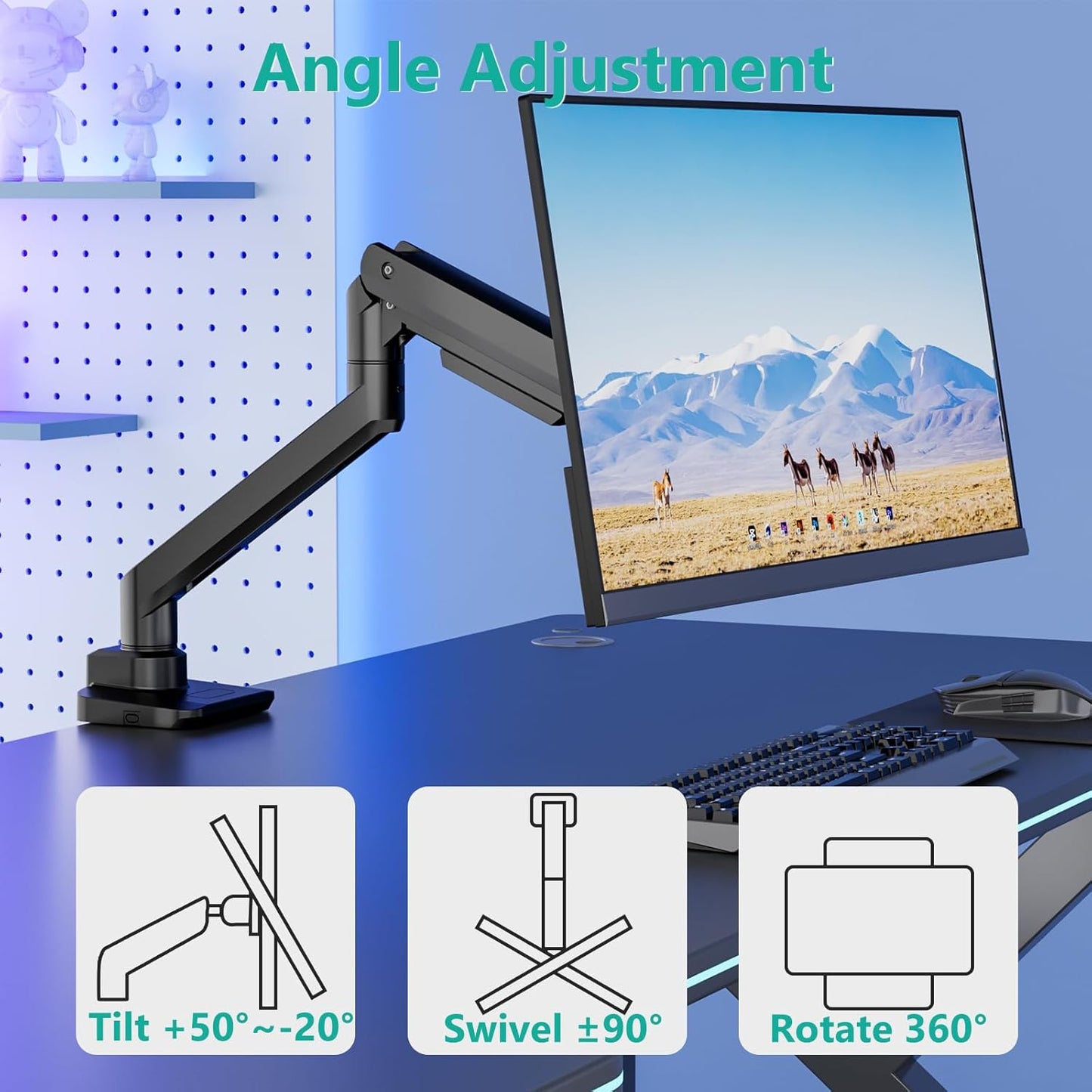 WALI Ultrawide Monitor Arm for 17 to 49 Inch Heavy Duty Curved Screens, Holds 44 Lbs, Adjustable Gas Spring Single Monitor Desk Mount for Samsung Odyssey G9, 75x75/100x100 VESA (GSM001XL-P), Black