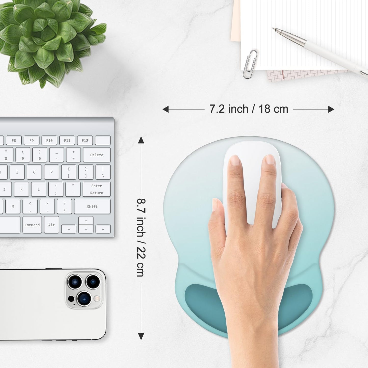 ITNRSIIET Ergonomic Mouse Pad with Comfort Gel Wrist Rest, Non-Slip PU Base, Smooth Textured Surface, Reduces Hand Fatigue & Wrist Pain, 8.7 x 7.2 Inch for Office Gaming Home, Light Green Gradient