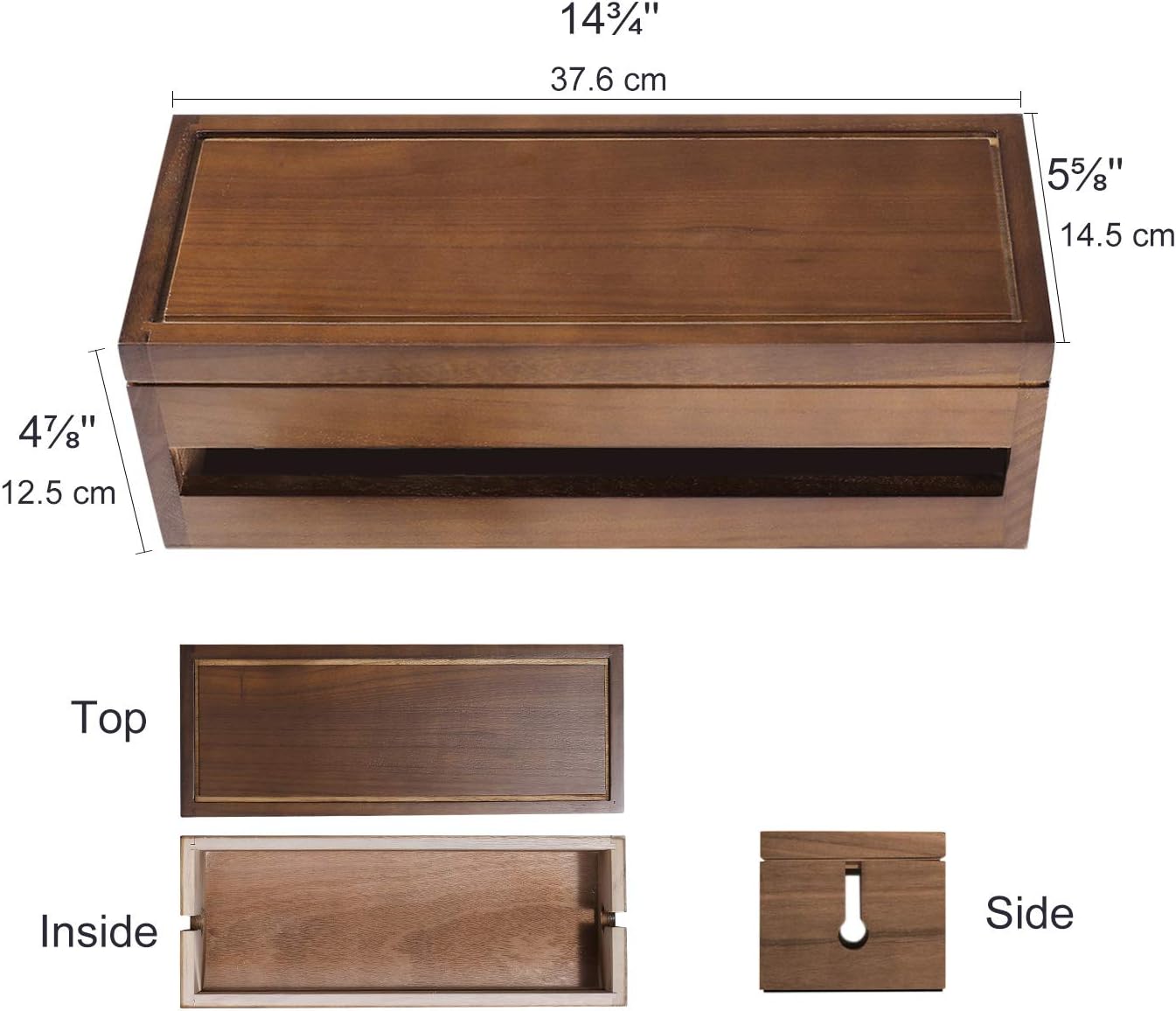 Changsuo Cable Management Box Wooden Cord Organizer Box for Extension Cord Power Stripe Surge Protector Wire Management Concealer Cover Hider for Desktop Home Office Kitchen (Brown)