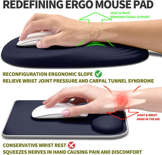 Hokafenle Ergonomic Mouse Pad Wrist Support, Terraced Slope Carpal Tunnel Wrist Pad for Mouse with Unibody Memory Foam, Wrist Rest Pain Relief Mousepad (Dark Blue, 11.8x7.9 in)