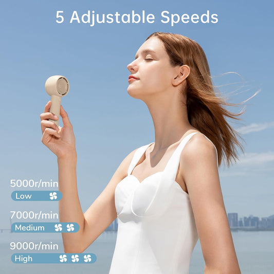 JISULIFE Mini Portable Fan-Bladeless Safe Design, Powerful Turbo Handheld Fan with 5 Speeds, 16Hrs Max Cooling Time,USB Rechargeable, Small Pocket for Travel/Lash, Gifts For Girls/Women