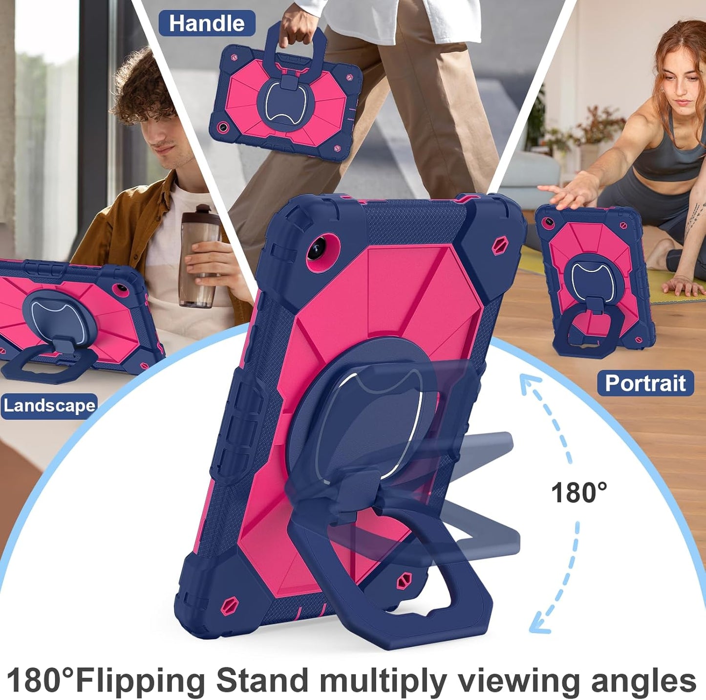for Galaxy Tab A9 Plus Case 11 Inch, Rugged Case for Samsung Galaxy A9+ Tablet with Screen Protector 360 Rotating Stand Shoulder Strap Pen Holder, 2023 Model(SM-X210/X216/218), Navy Pink