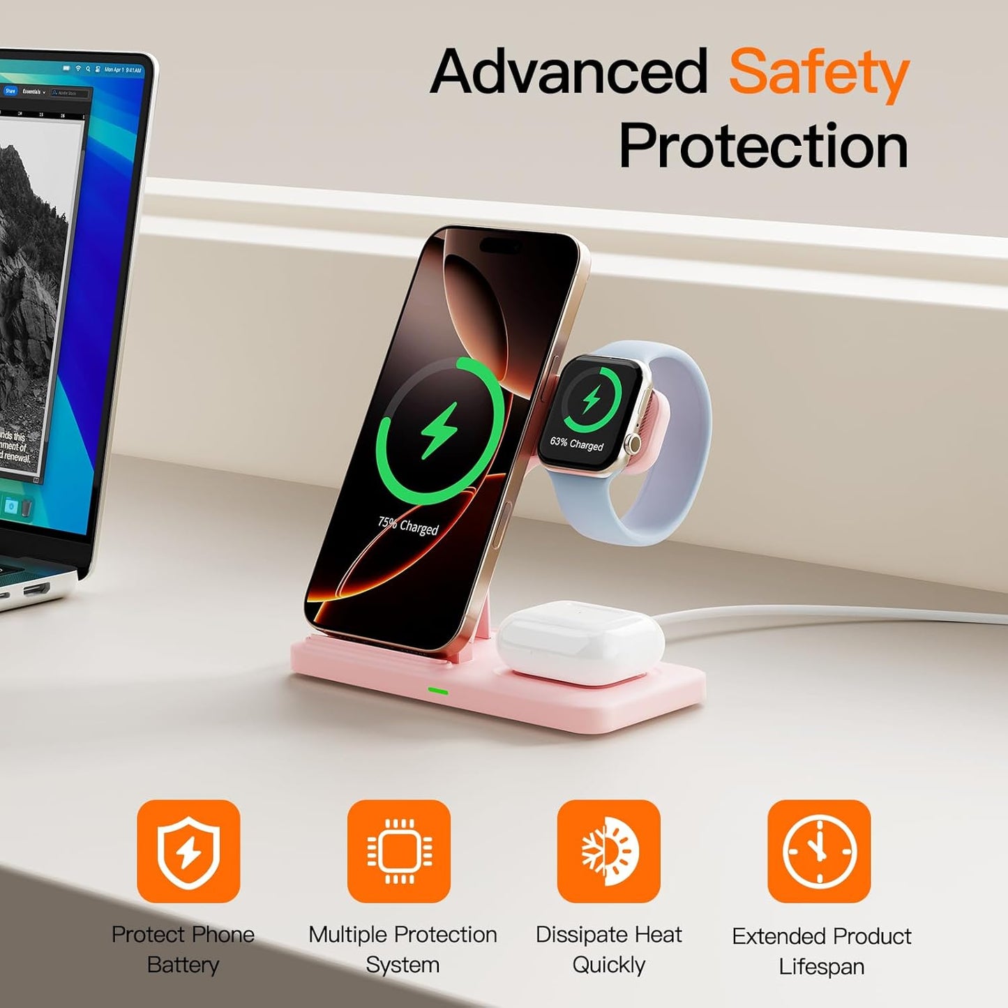 2025 3 in 1 Wireless Charger for iPhone 16 15 14 13 12 11 XR 8, Apple Charging Station for Apple Watch 10/9/Ultra/8/7/SE/6/5/4 & AirPods Series, Wireless Charging Station for Multiple Devices Apple