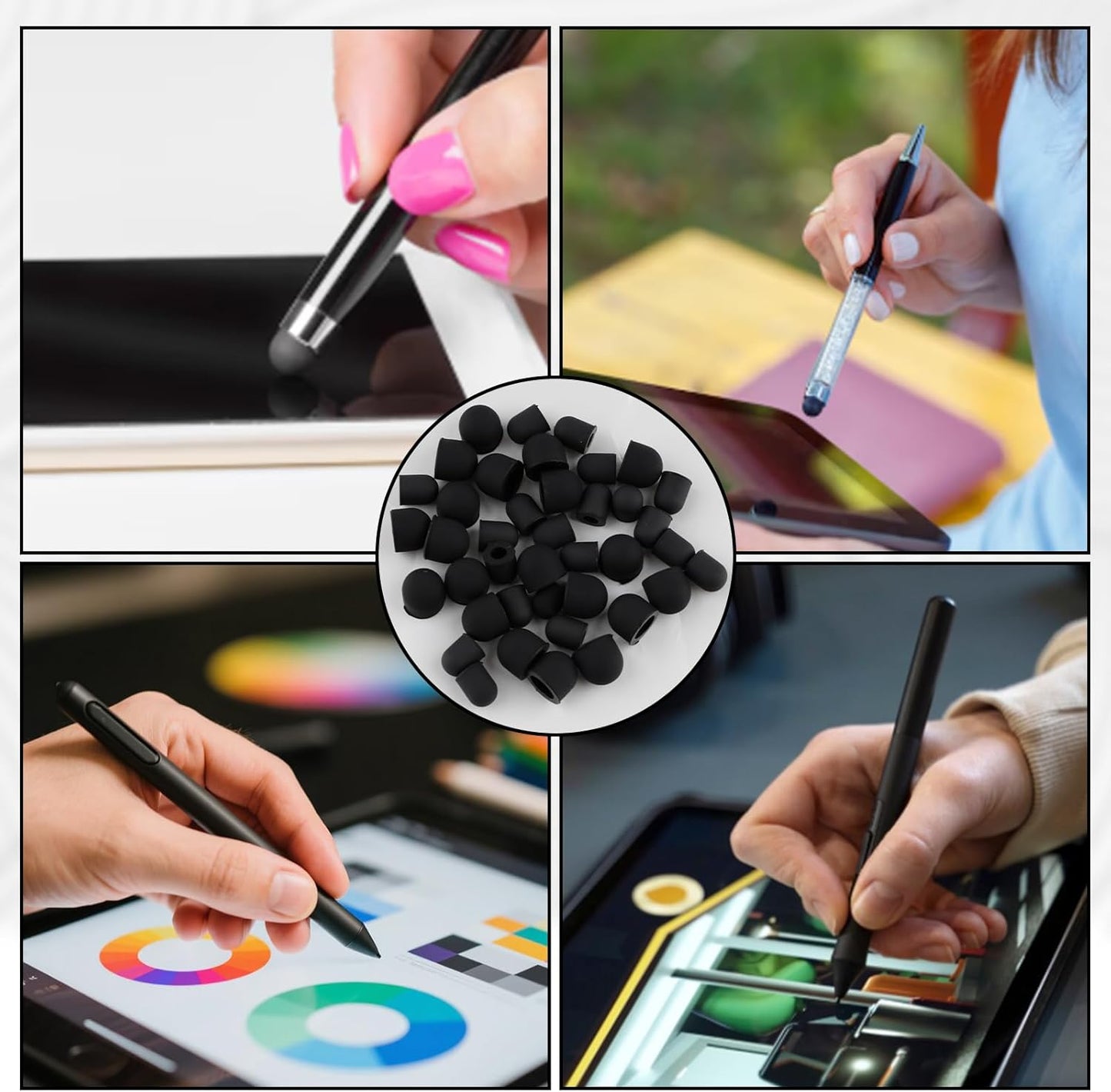 30PCS Rubber Tips for Stylus Pens, 2 Size 0.2'' & 0.28'' Replacement Nibs for Touch Screen Pen & No Scratches Soft Sensitivity Stylus Ends Replacement Tips for Stylus Pens