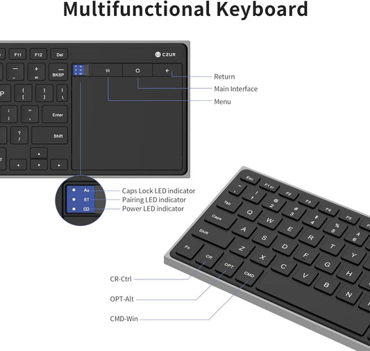 CZUR Rechargeable Bluetooth Keyboard with Touchpad, Portable Computer Keyboard with Trackpad, Wireless Ultra Slim Keyboard for PC/Laptop/Tablet/Phone, for Windows/Android
