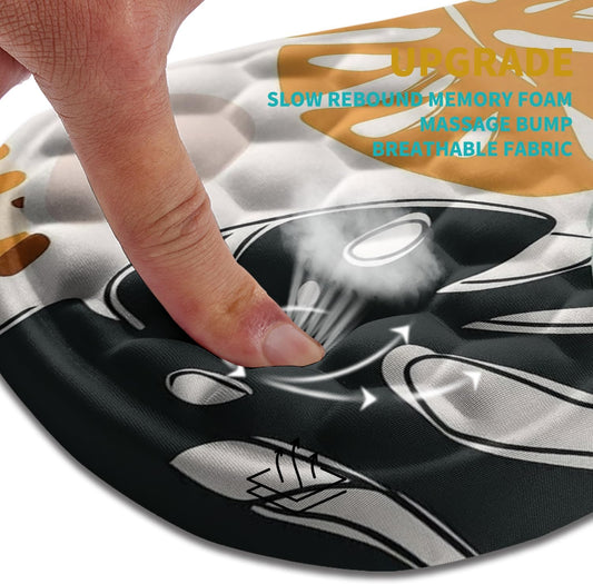 Hokafenle Ergonomic Mouse Pad Wrist Support, Wrist Rest Mousepad for Carpal Tunnel Pain Relief with Integrated Memory Foam Slope Massage Bulge (11.8x7.9 inch,Abstract Leaves